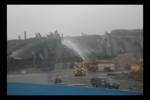 Aftermath of fire at Olympic site in Stratford